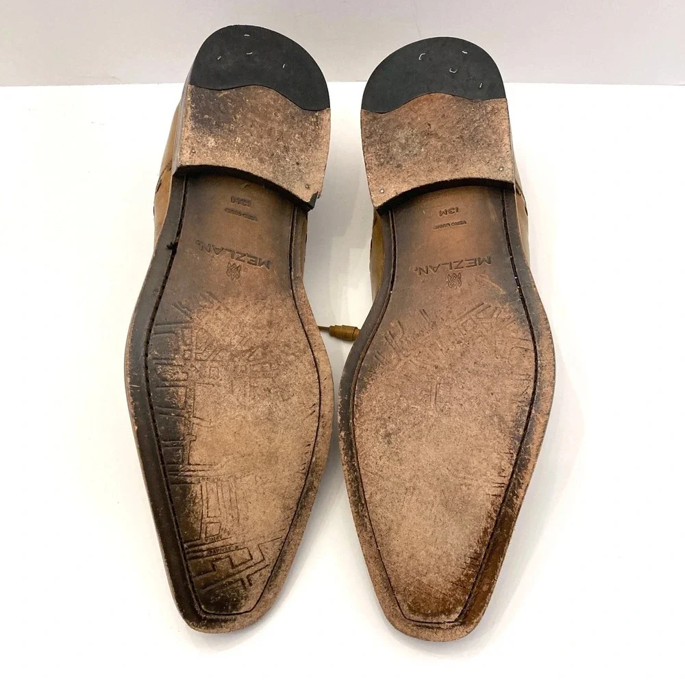 Mezlan Coppola Leather Oxford Shoes‎ Mens 13 Tan Brown Stitching Cap Toe